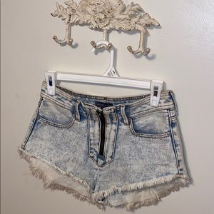 Kendall + Kylie High Rise Zip Up Denim Shorts